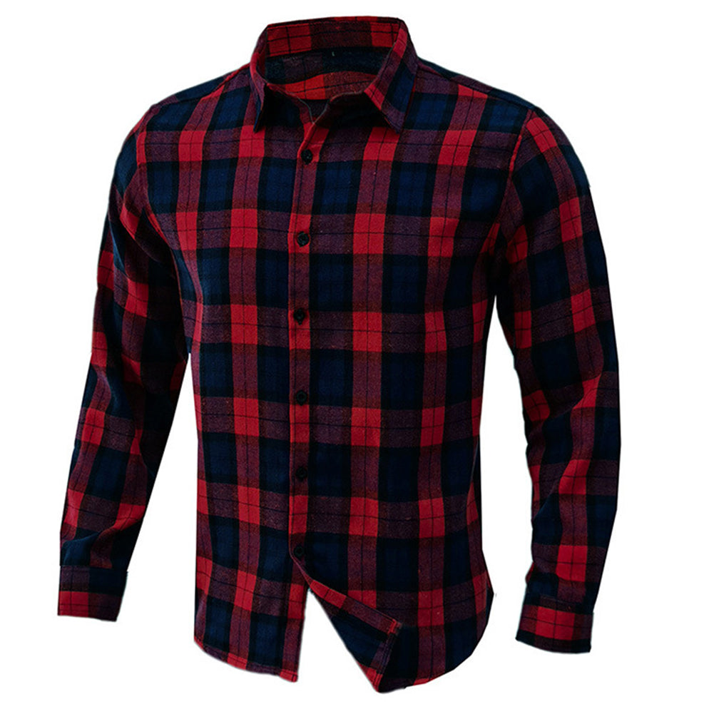 YESFASHION Men Shirt Plaid Long-sleeved Shirt