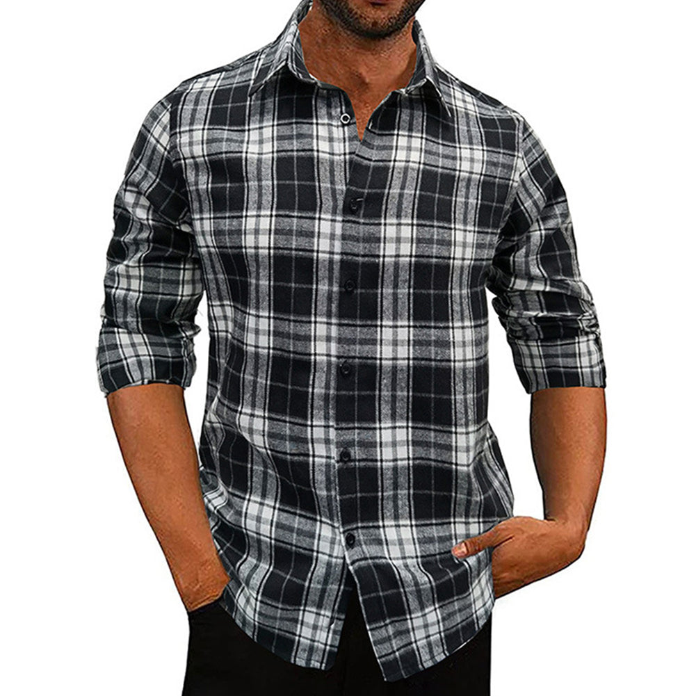 YESFASHION Men Shirt Plaid Long-sleeved Shirt