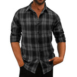 YESFASHION Men Shirt Plaid Long-sleeved Shirt