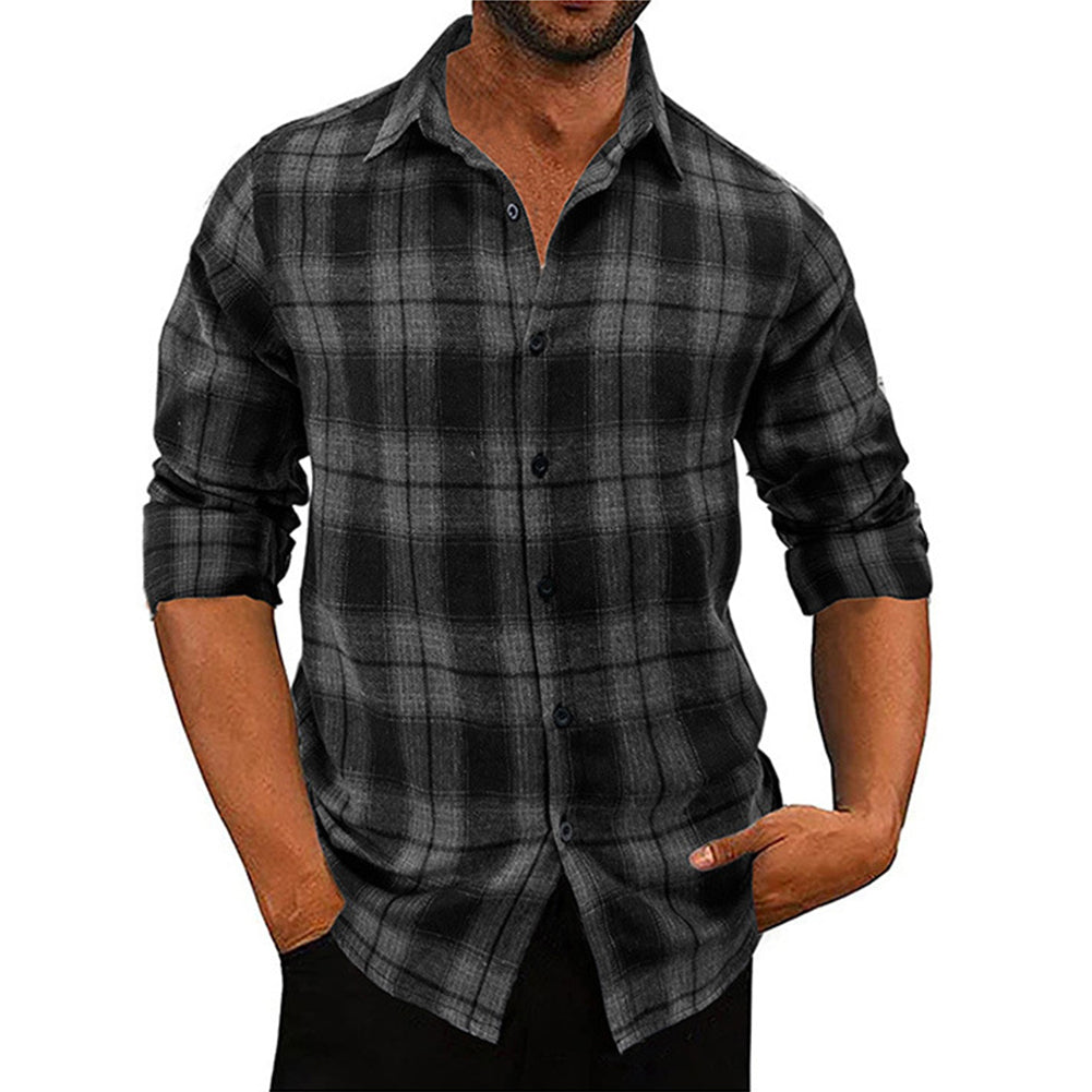 YESFASHION Men Shirt Plaid Long-sleeved Shirt