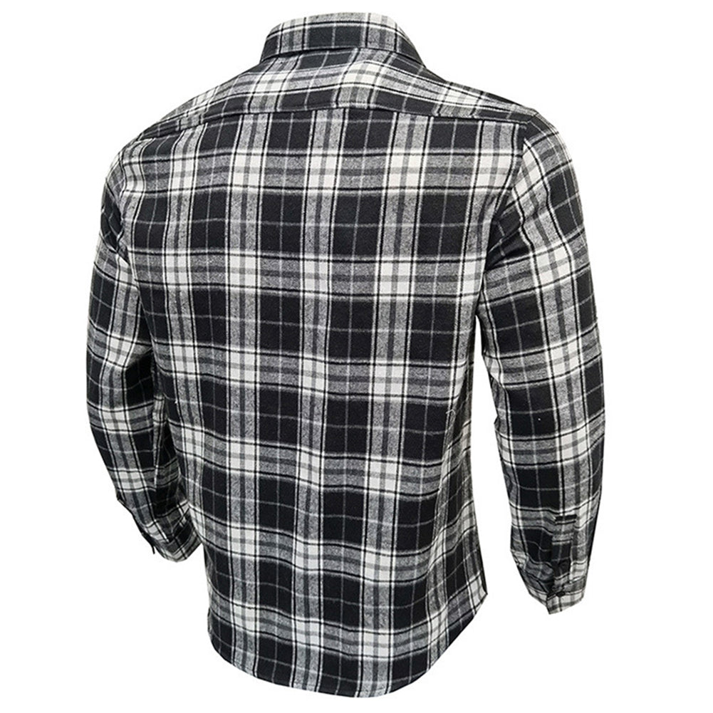 YESFASHION Men Shirt Plaid Long-sleeved Shirt
