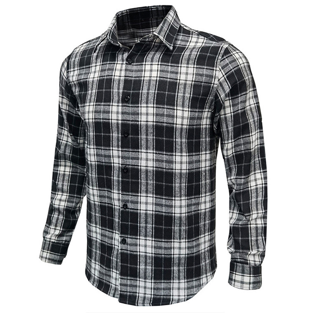 YESFASHION Men Shirt Plaid Long-sleeved Shirt
