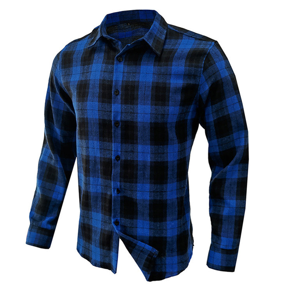 YESFASHION Men Shirt Plaid Long-sleeved Shirt