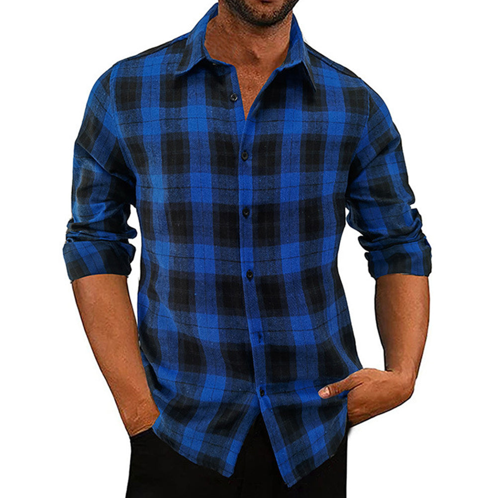 YESFASHION Men Shirt Plaid Long-sleeved Shirt