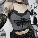 YESFASHION Hot Girls Lace Splicing Suspenders Dark Style Personality Tops