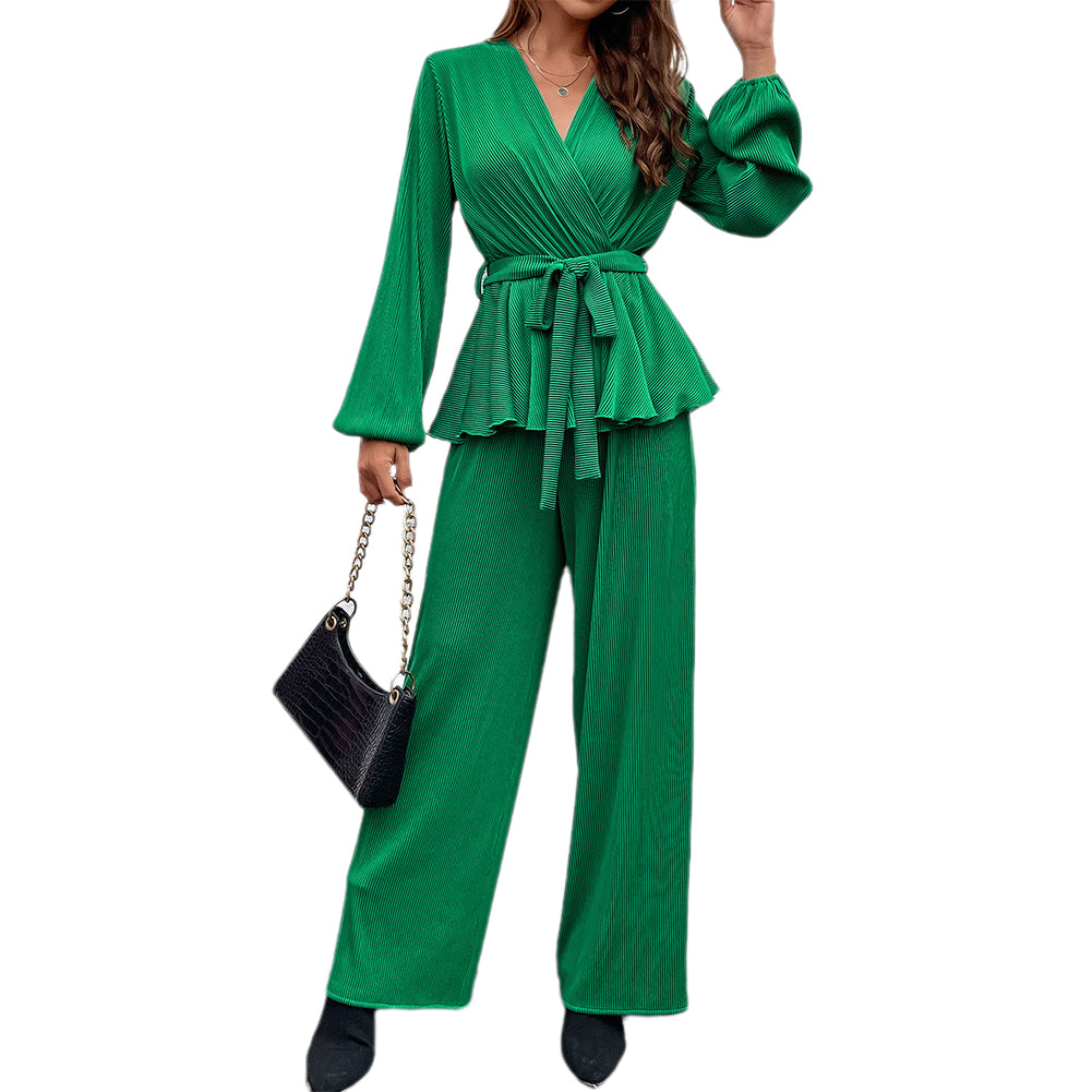 YESFASHION Women Spring Summer Knitted Belt Two-piece Suit