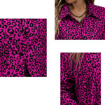 YESFASHION Women Shirt Jacket Leopard Lapel Corduroy Casual Jacket