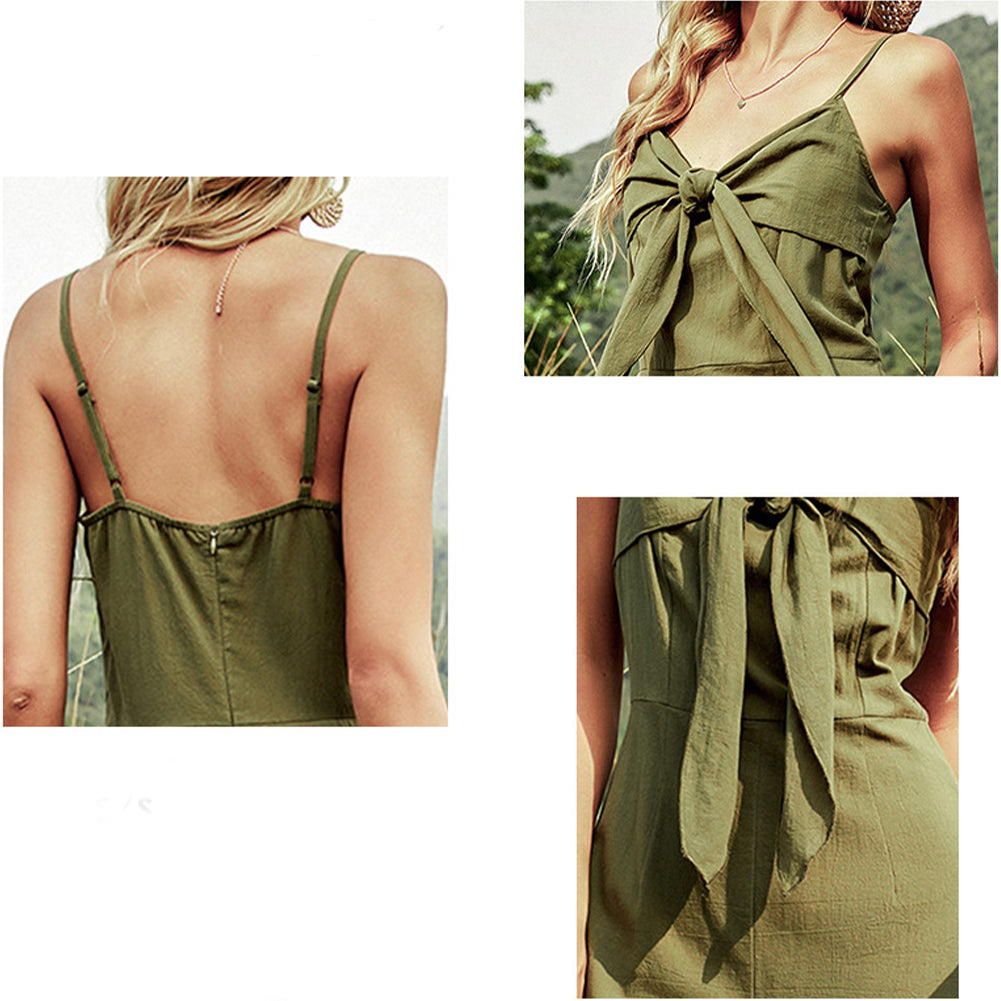 YESFASHION Backless Bowknot Sling Sexy Long Splicing Loose Jumpsuit