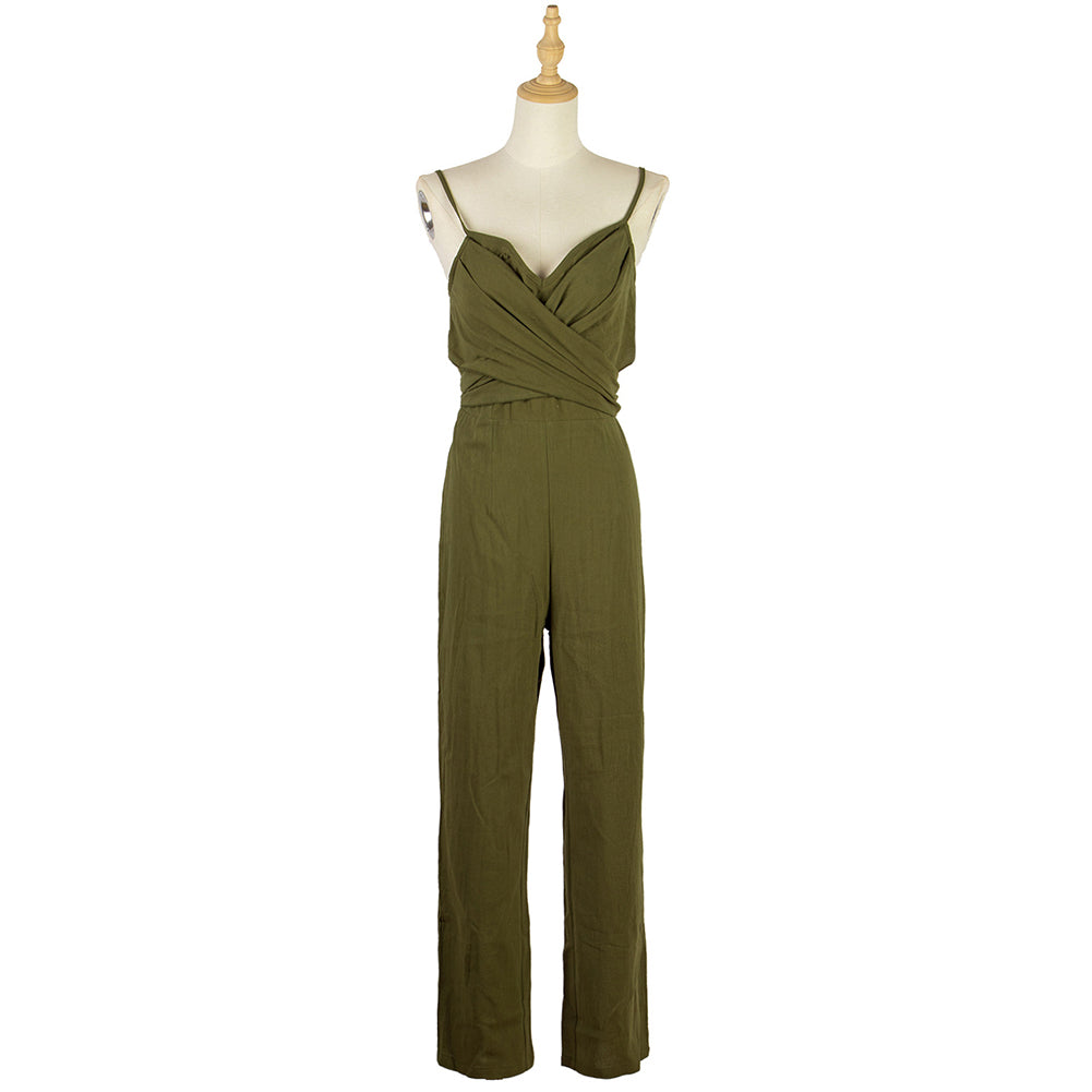 YESFASHION Backless Bowknot Sling Sexy Long Splicing Loose Jumpsuit