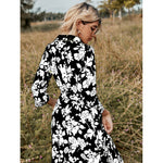 YESFASHION New Women Clothing Green Print Tie Dress