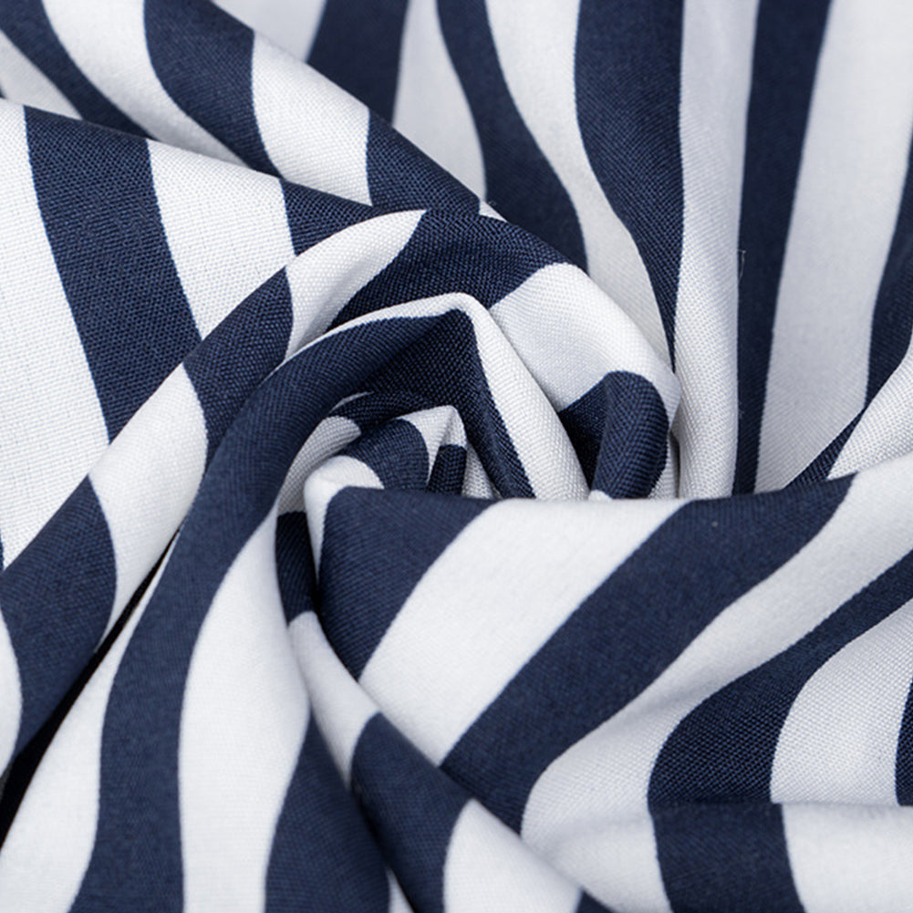 YESFASHION New Single-breasted Striped Mid-length Blue Dress