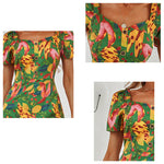 YESFASHION High Waist Short-sleeved Straight-leg Pants Slim Jumpsuit