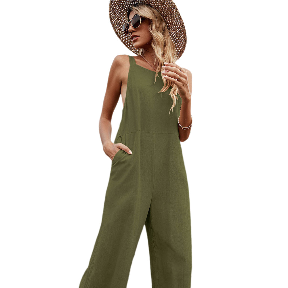 YESFASHION Solid Color Vest Backless Adjustable Tops Jumpsuit