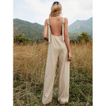 YESFASHION Solid Color Vest Backless Adjustable Tops Jumpsuit