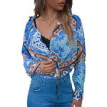 YESFASHION Printed Ladies Shirt Bohemian Style Long Sleeve Shirt