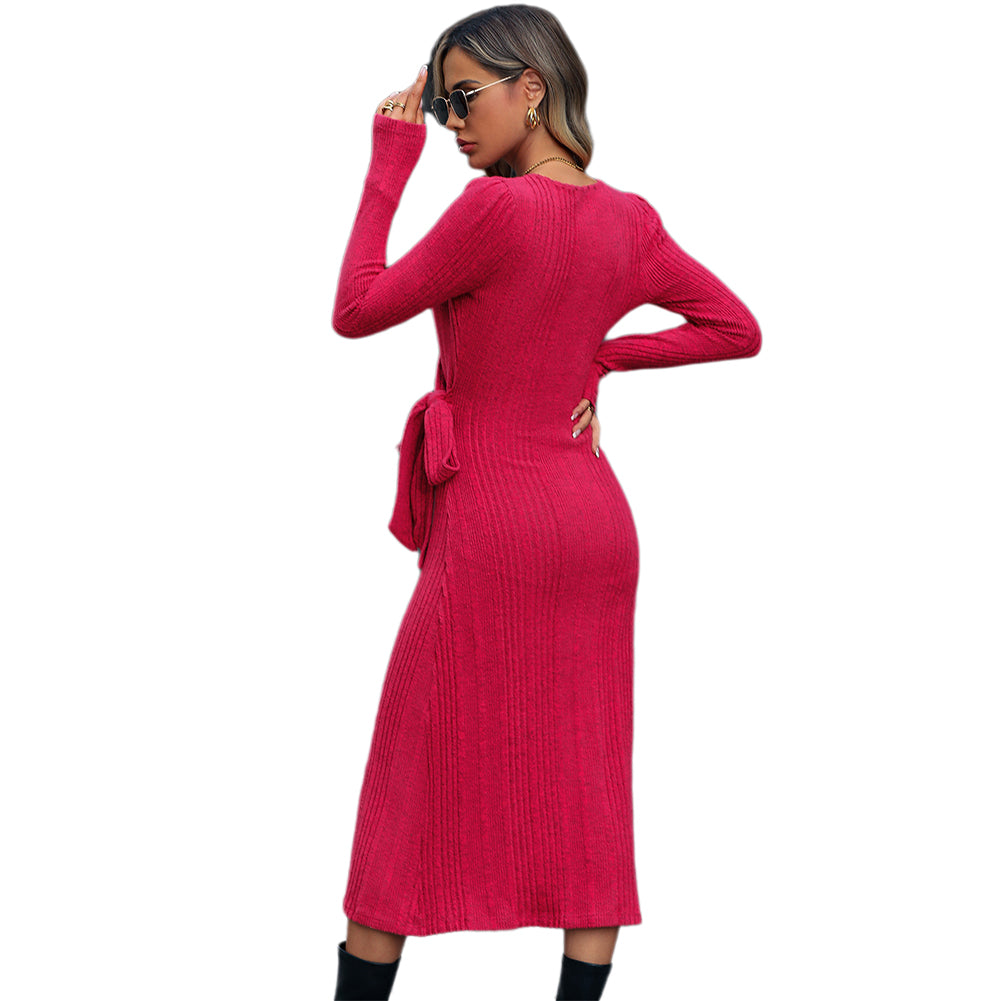 YESFASHION V-neck Sexy Temperament Commuter Straps Knitted Dress