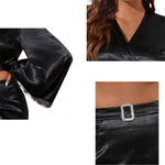 YESFASHION Women Long-sleeved Top Lace Trim Navel Dress