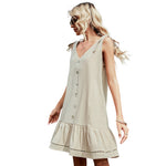 YESFASHION Button Vest Strappy Bowknot Backless Dress