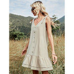 YESFASHION Button Vest Strappy Bowknot Backless Dress