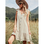 YESFASHION Button Vest Strappy Bowknot Backless Dress
