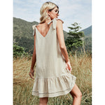 YESFASHION Button Vest Strappy Bowknot Backless Dress