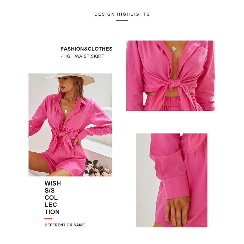 YESFASHION Lapel Single Breasted Long Sleeve Top Two Piece Suit