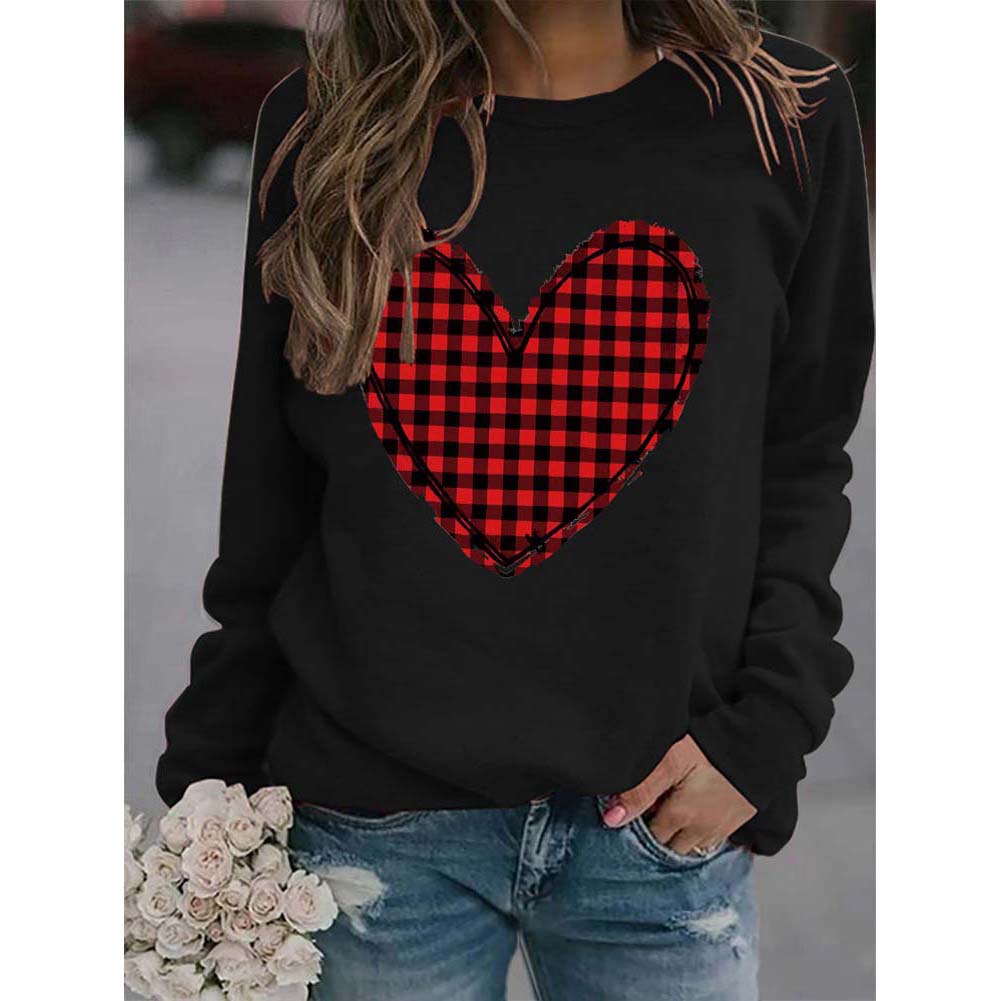 YESFASHION Valentine Day New Women Plaid Love Print Sweaters