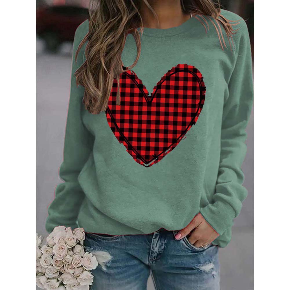 YESFASHION Valentine Day New Women Plaid Love Print Sweaters