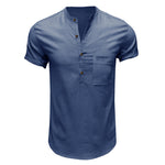 YESFASHION New Cotton And Linen Short-sleeved Men Shirt