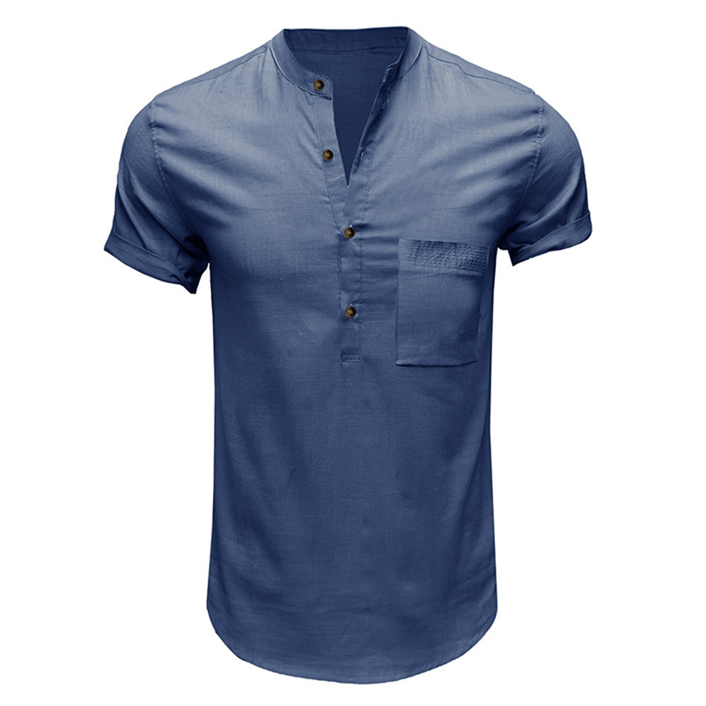 YESFASHION New Cotton And Linen Short-sleeved Men Shirt