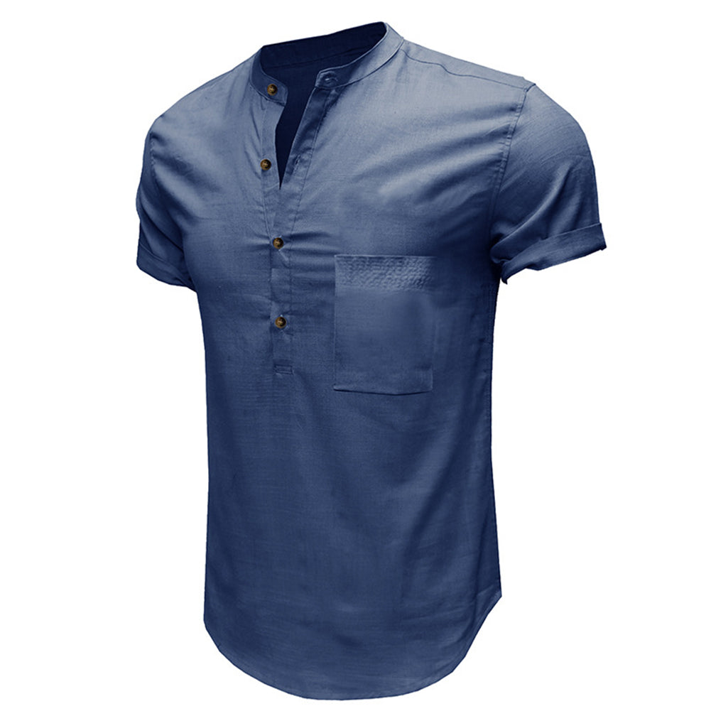 YESFASHION New Cotton And Linen Short-sleeved Men Shirt