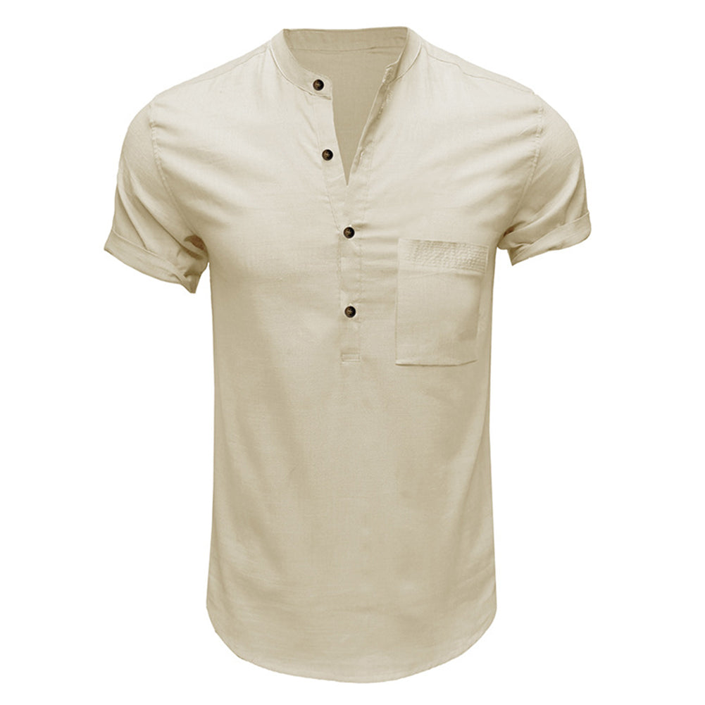 YESFASHION New Cotton And Linen Short-sleeved Men Shirt