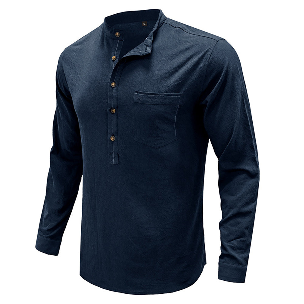 YESFASHION Long Sleeve Cotton Linen Men Shirt