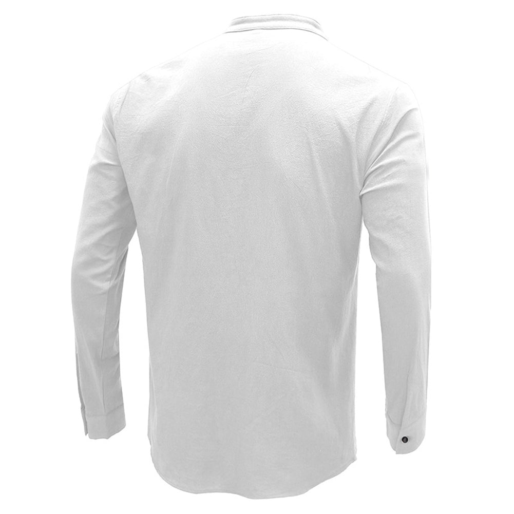 YESFASHION Long Sleeve Cotton Linen Men Shirt