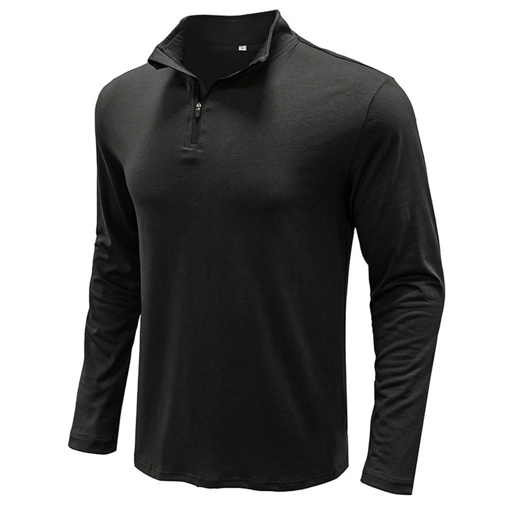 YESFASHION Stand Collar Half Zipper Solid Color Polo Shirts