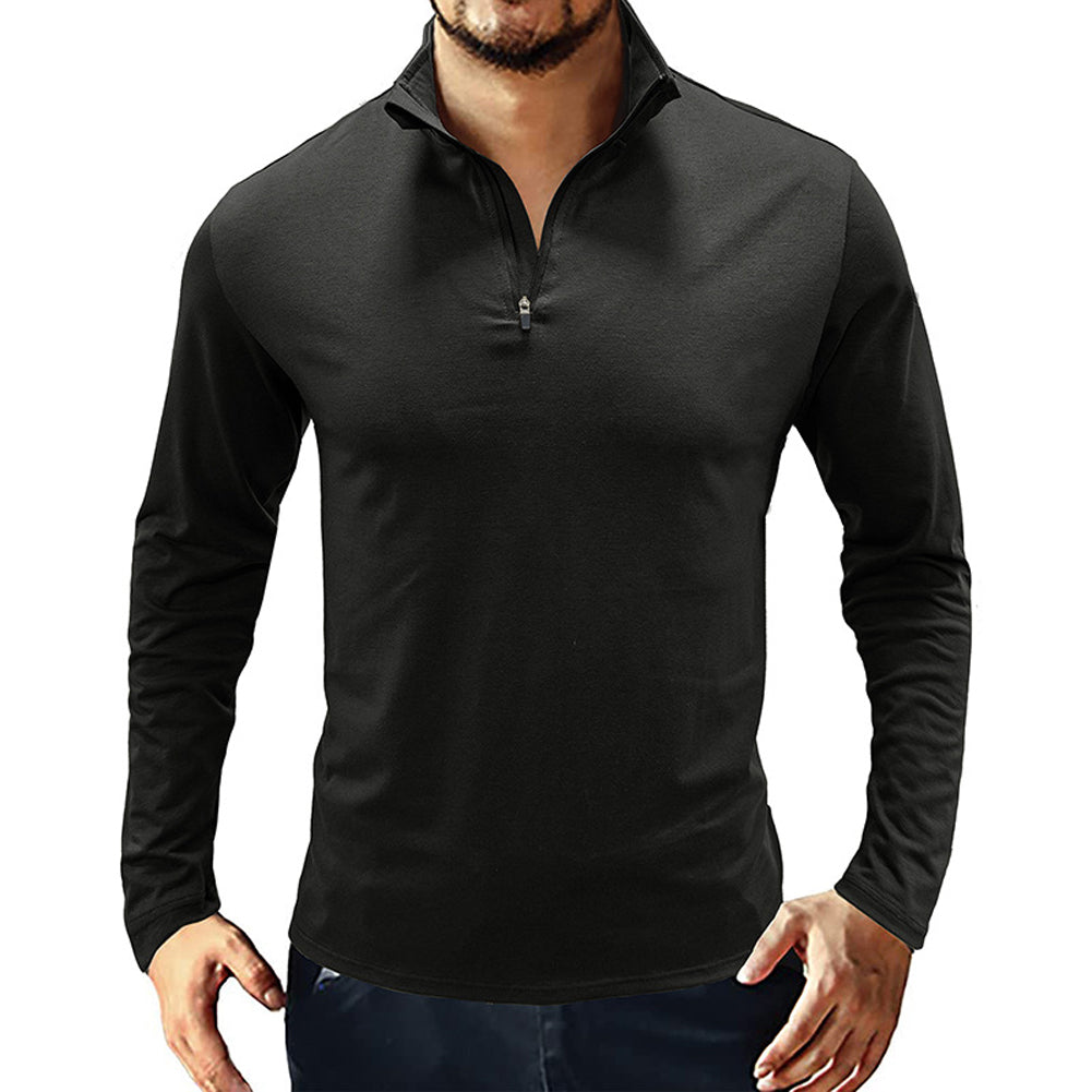 YESFASHION Stand Collar Half Zipper Solid Color Polo Shirts