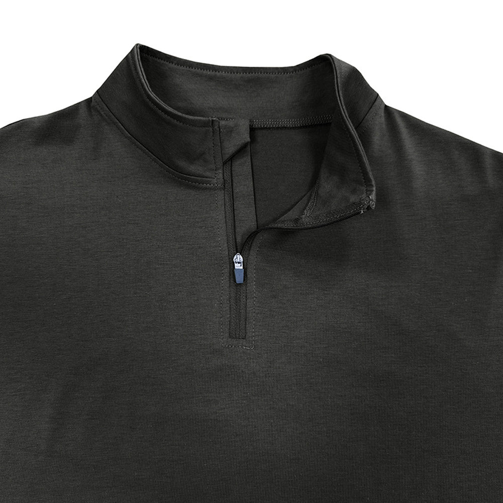 YESFASHION Stand Collar Half Zipper Solid Color Polo Shirts
