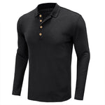 YESFASHION Lapel Long Sleeve Solid Color Polo Shirt