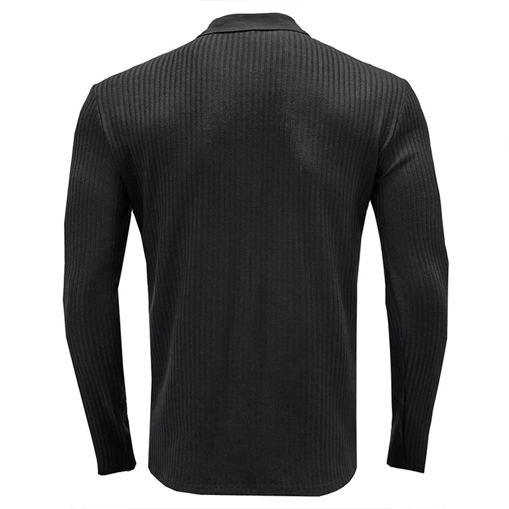YESFASHION Lapel Long Sleeve Solid Color Polo Shirt