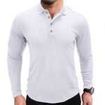 YESFASHION Lapel Long Sleeve Solid Color Polo Shirt