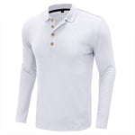 YESFASHION Lapel Long Sleeve Solid Color Polo Shirt