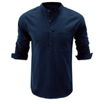 YESFASHION New Cotton And Linen Long-sleeved Shirt