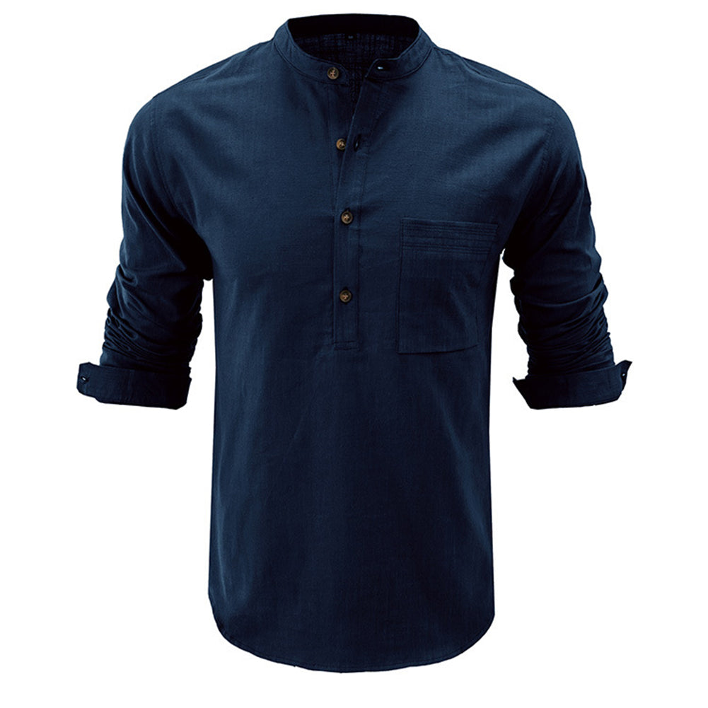 YESFASHION New Cotton And Linen Long-sleeved Shirt