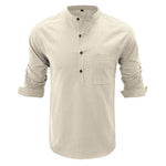 YESFASHION New Cotton And Linen Long-sleeved Shirt