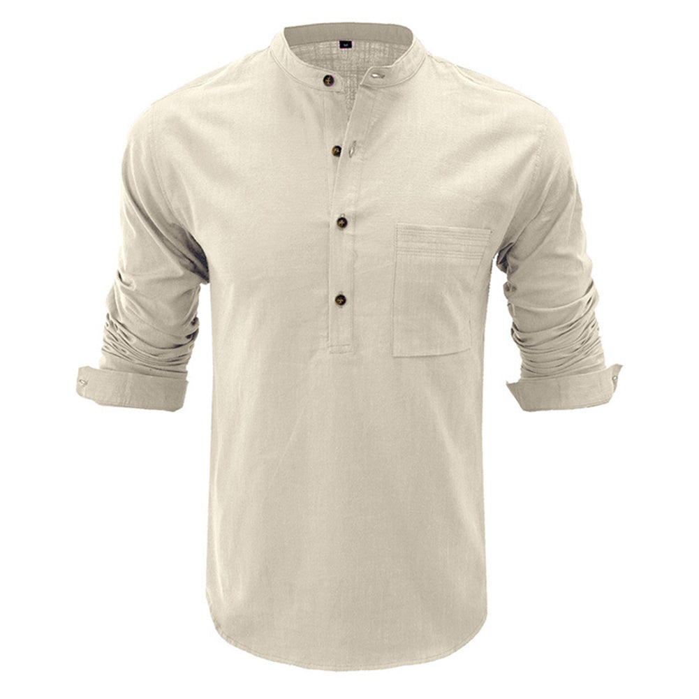 YESFASHION New Cotton And Linen Long-sleeved Shirt