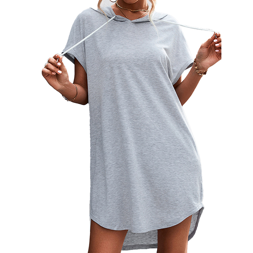 YESFASHION Women Solid Color Short Sleeve Casual Dress
