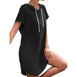 YESFASHION Women Solid Color Short Sleeve Casual Dress
