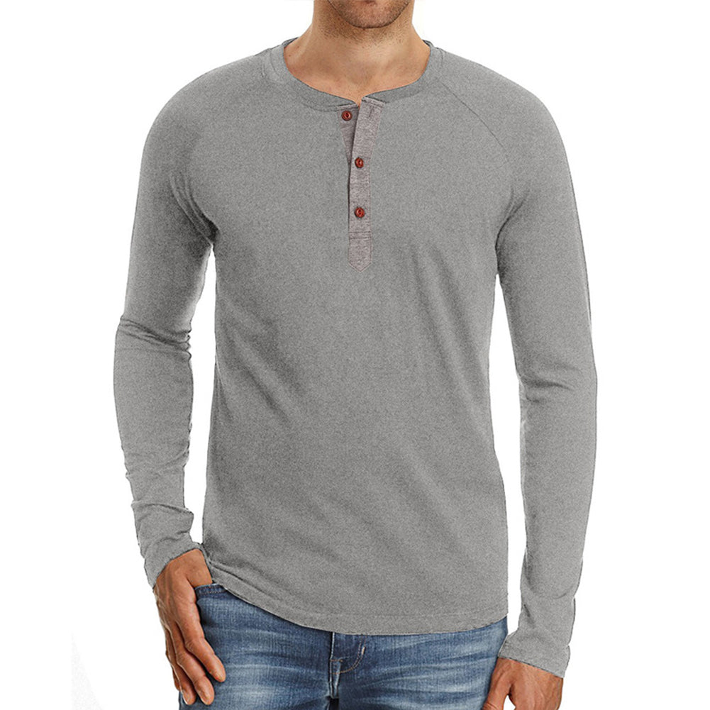 YESFASHION Men Henley Long Sleeve Top Solid Shirts