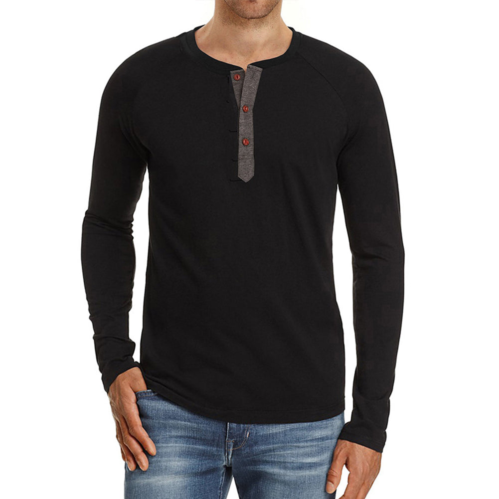 YESFASHION Men Henley Long Sleeve Top Solid Shirts