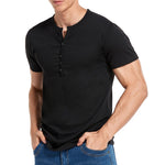 YESFASHION Solid Color Henley Short Sleeve Men T-shirt